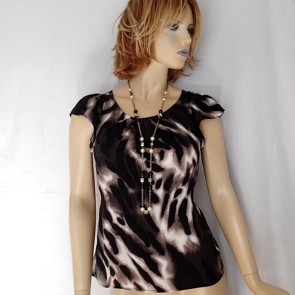 ANN TAYLOR 8P Animal Print Top Blouse CHIC! - Picture 3 of 9